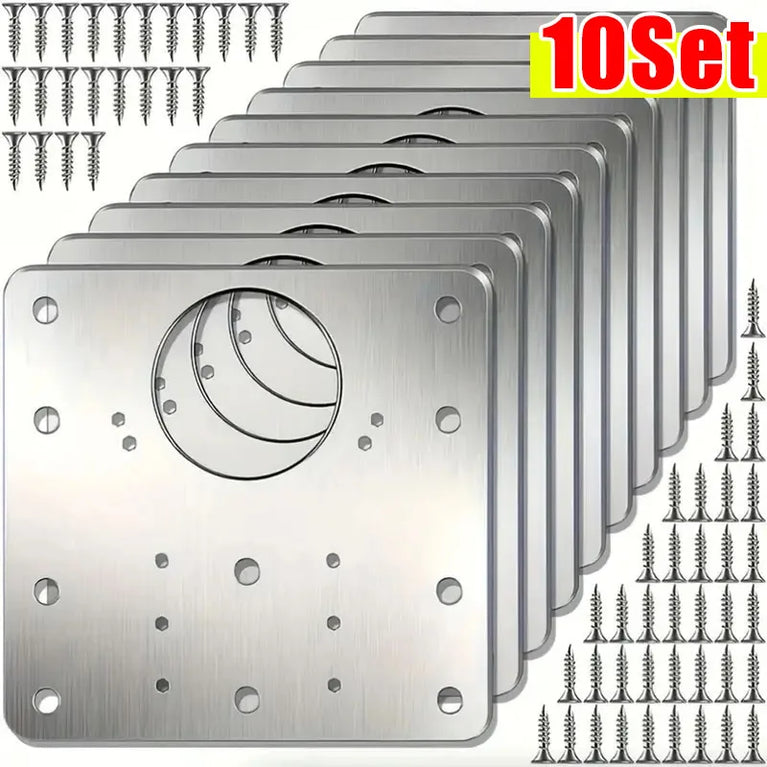Stainless Steel Hinge Repair Plate Set | Cabinet Door Mounting & Flat Fixing Brackets