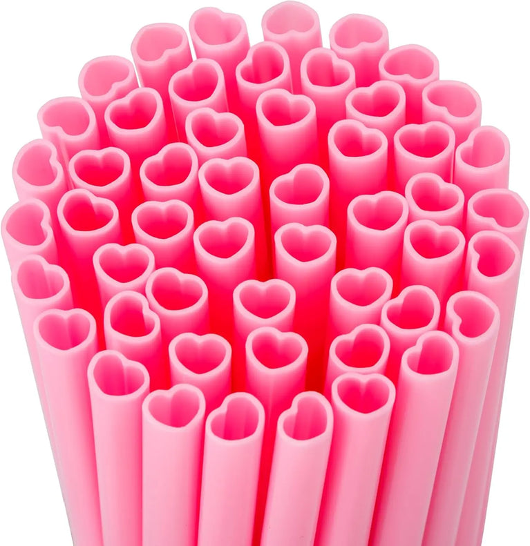 Heart Shaped Pink Straw Disposable Cute Drinking Straws for Party Wedding Cocktail Supplies