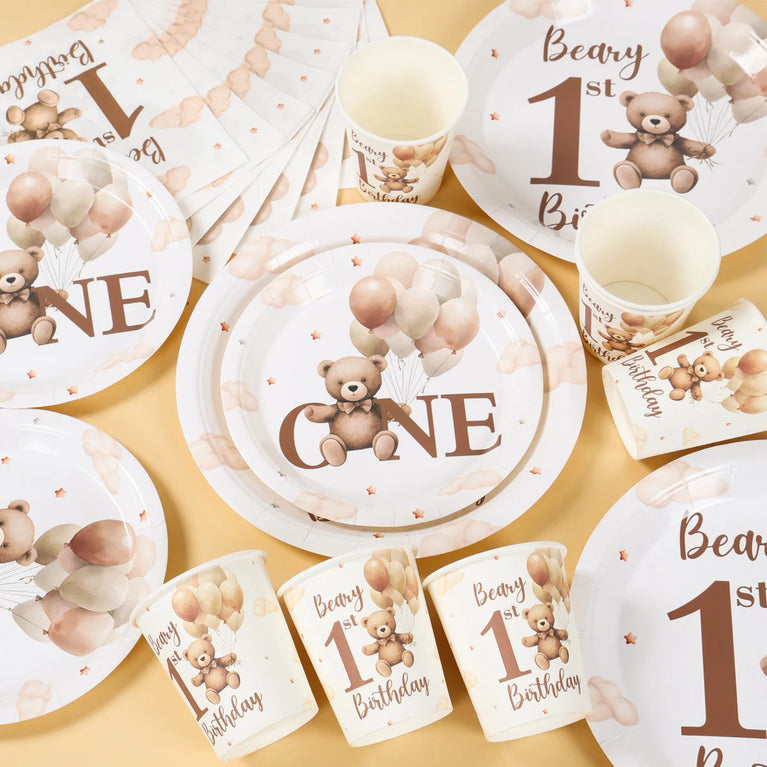 Little Bear Balloon Happy 1st Birthday Disposable Tableware Set Party Decorations