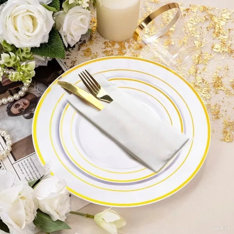 White Prefolded Pocket Napkins Disposable Party Dinner Napkins Set