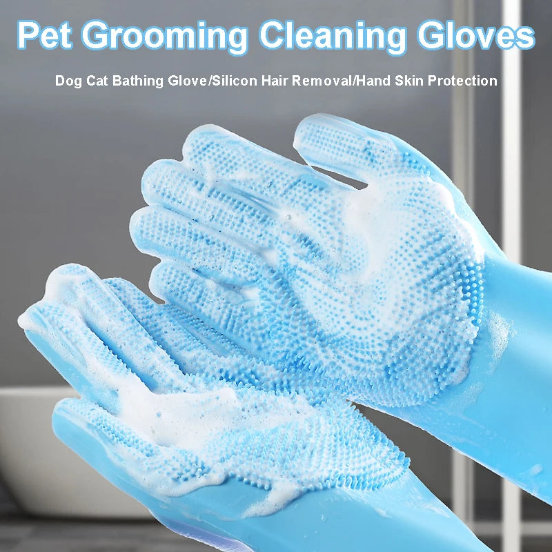 Silicone Pet Grooming Gloves | Hair Remover & Bath Scrubber