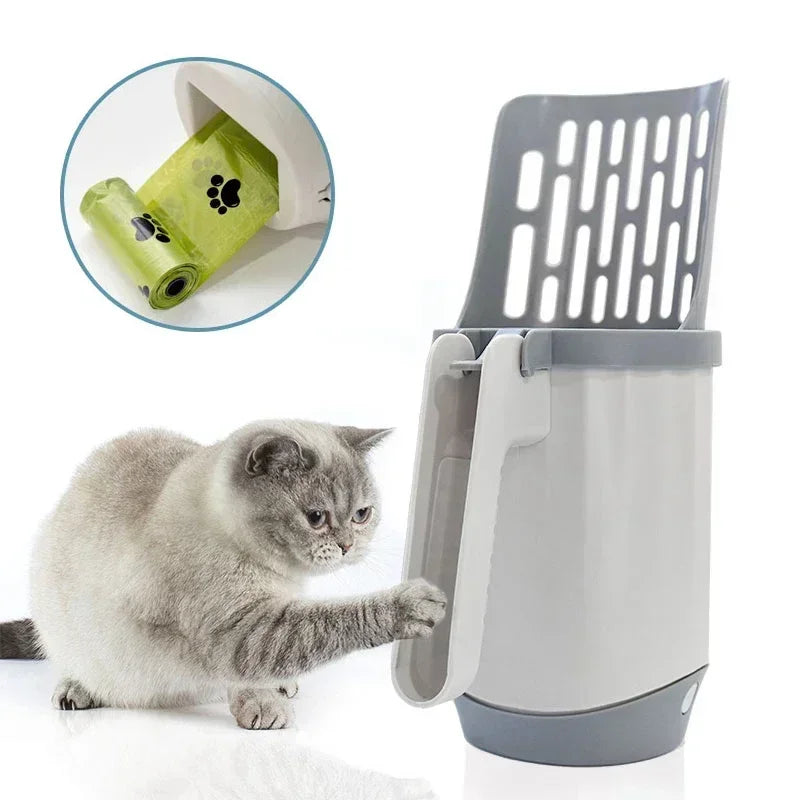 2-in-1 Cat Litter Scoop with Integrated Trash Bin | Portable Waste Management System