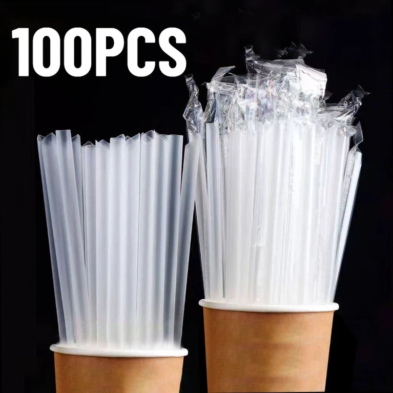 100PCS Transparent Disposable Drinking Straws for Milk Tea Coffee Smoothies