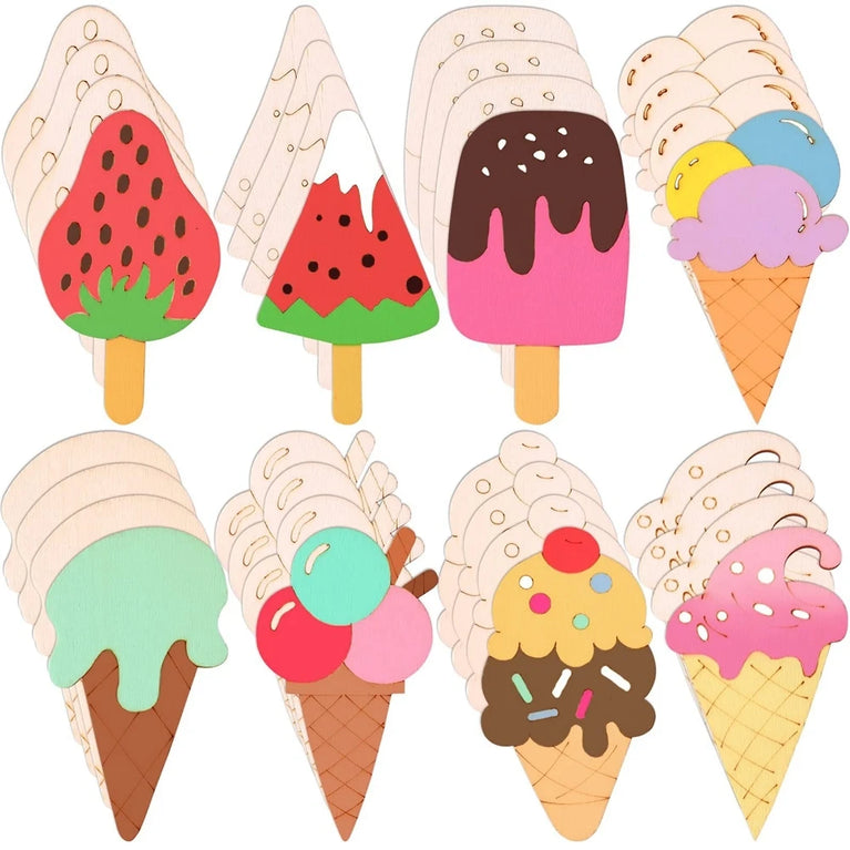 10-Piece Wooden Ice Cream DIY Ornament Set | Creative Summer Craft Kit
