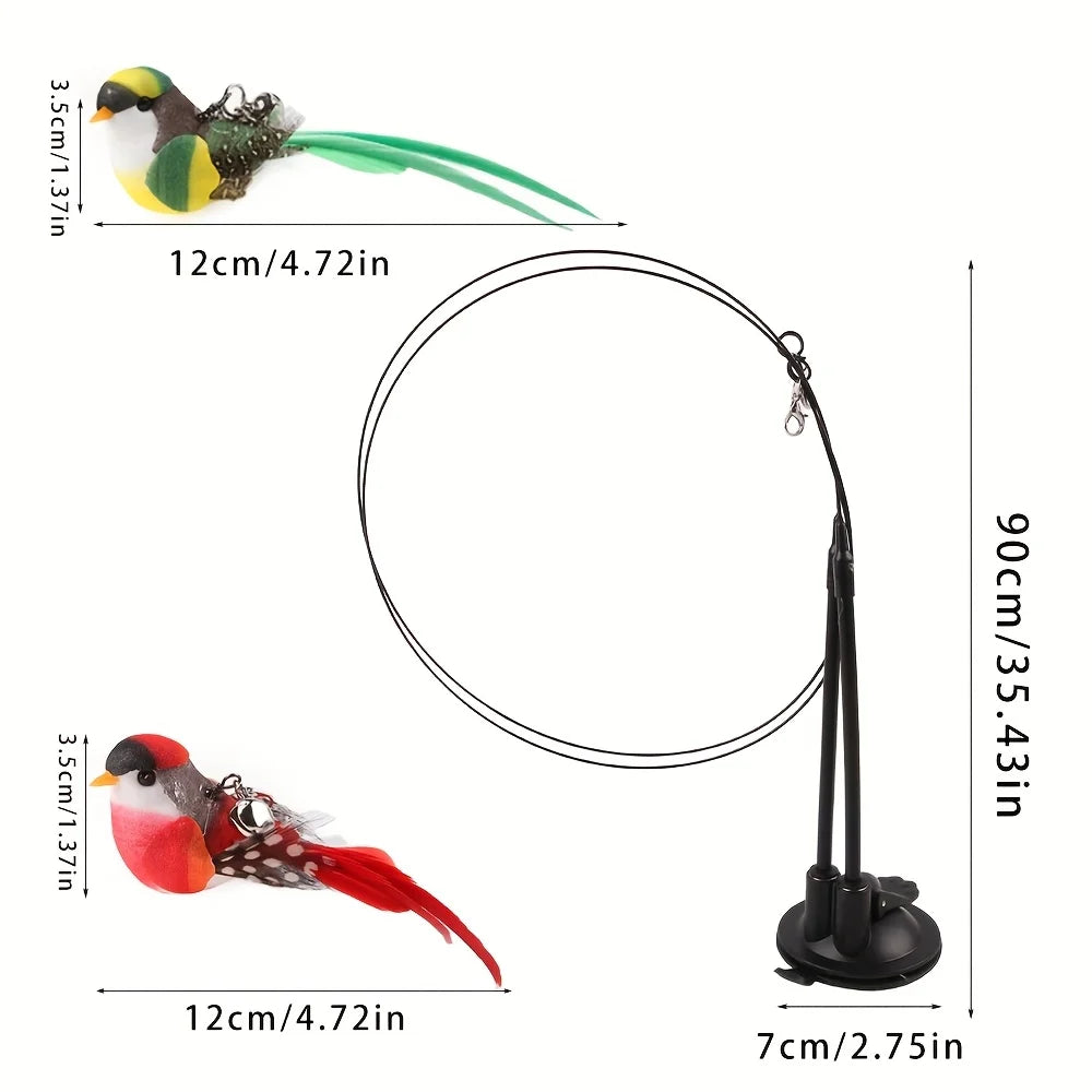 Two Birds Cat Teasing Stick Set Simulation Bird Hands Free Toy