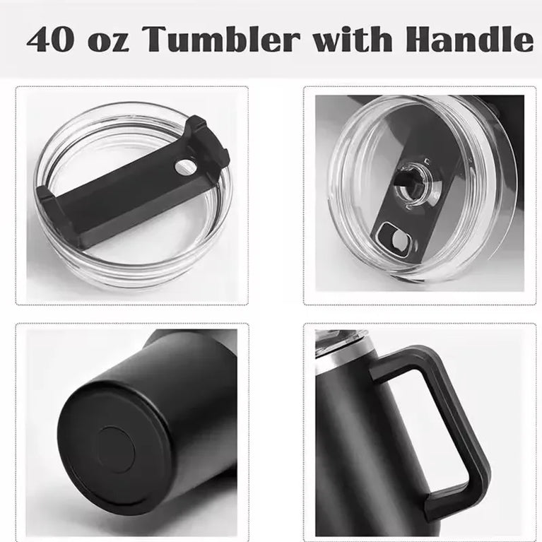 40OZ Stainless Steel Insulated Vacuum Waterbottle With Handle Straw Cup
