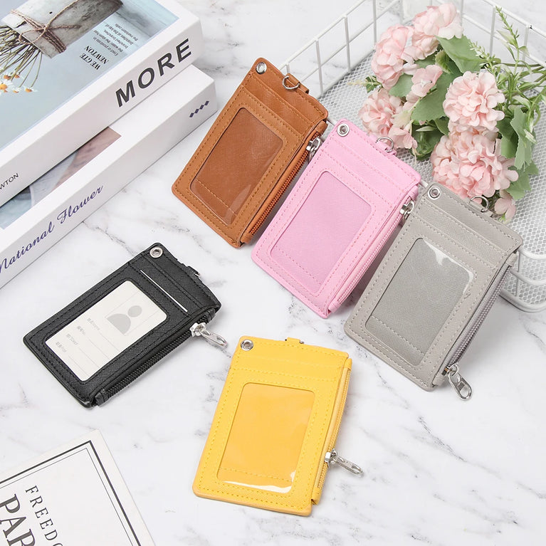 Fashion PU Leather Card Holder | Compact Coin Purse & ID Wallet with Keychain