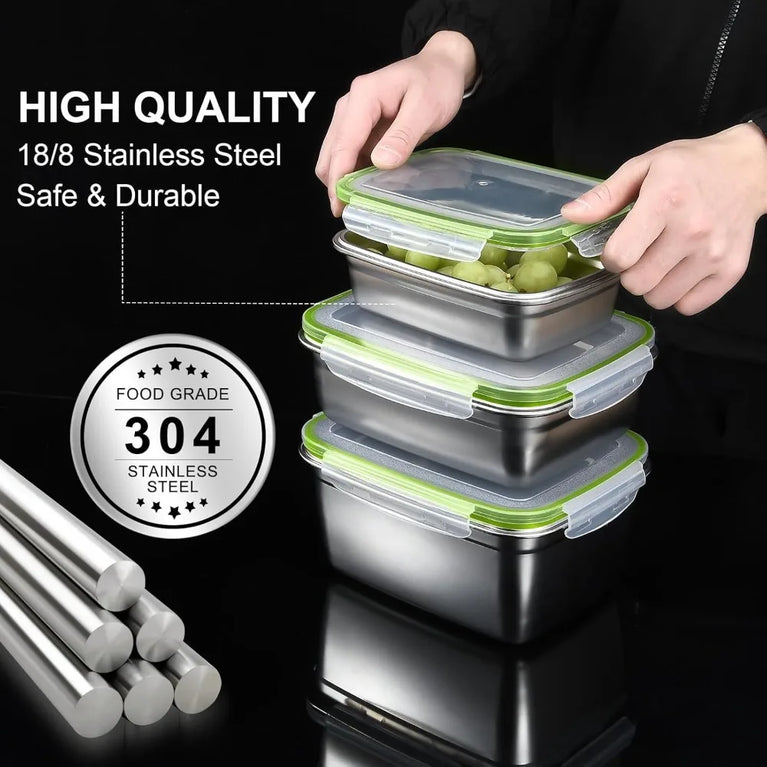 304 Stainless Steel Food Grade Leak Proof Silicone Lid Bento Lunch Box Set Storage Container
