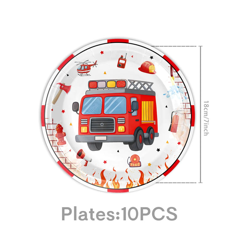 Firetruck Birthday Party Supplies Fire Theme Paper Plates Cups Napkins Set