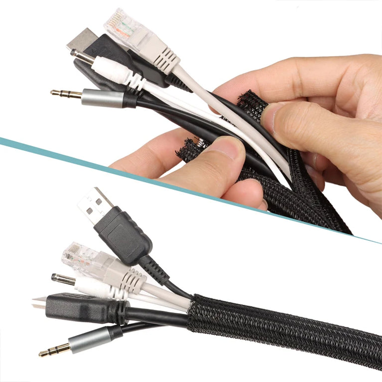 Self-Closing PET Braided Cable Sleeve | Expandable Split Wire Organizer
