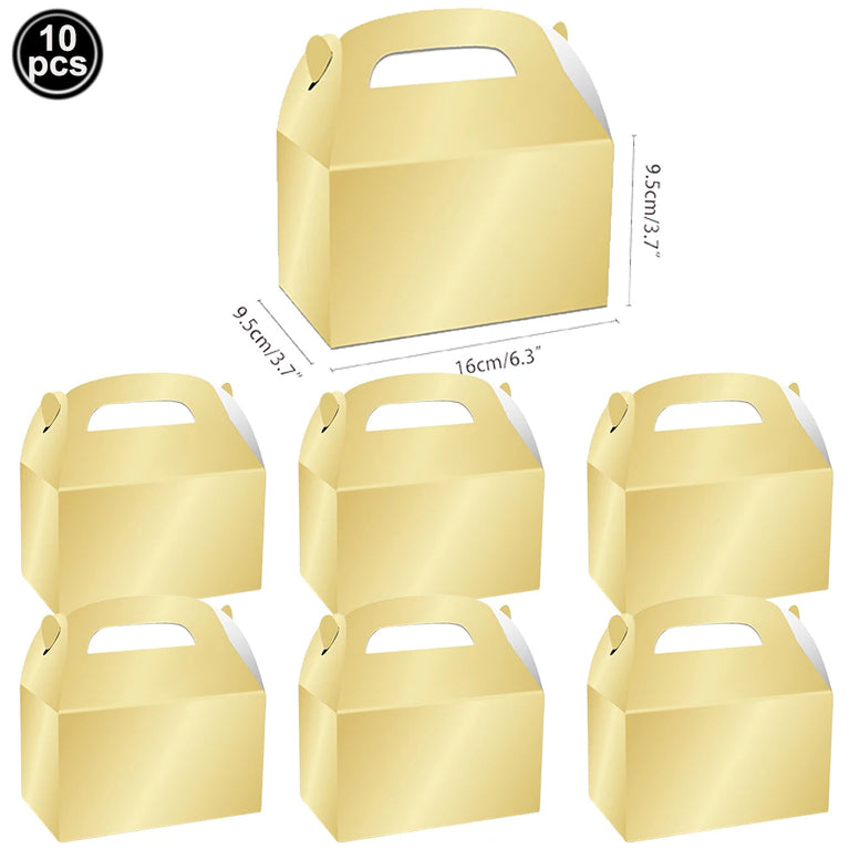10Pcs Solid Color Popcorn Boxes Paper Food Trays Gift Bags With Handles Party Supplies Set