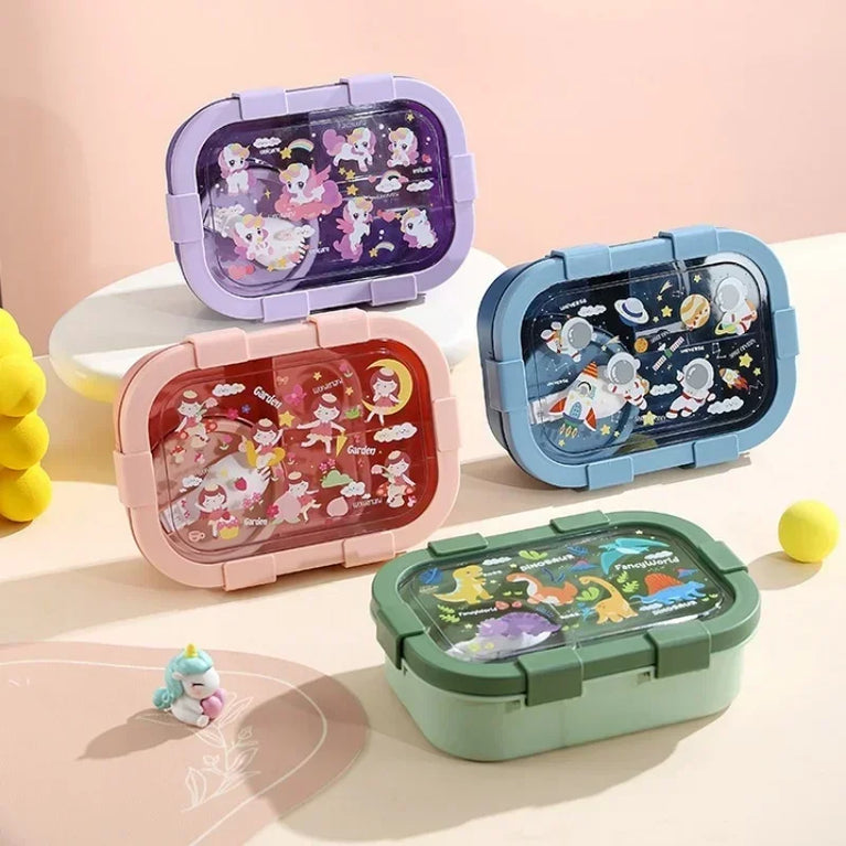 1000/1350ml Cartoon Lunch Box Leakproof Bento Container with Soup Bowl Portable Food Storage Box