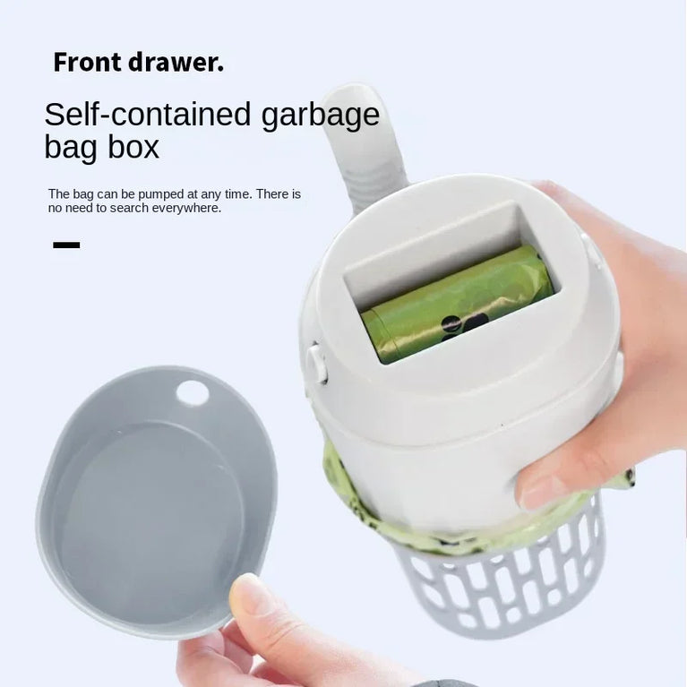 2-in-1 Cat Litter Scoop with Integrated Trash Bin | Portable Waste Management System