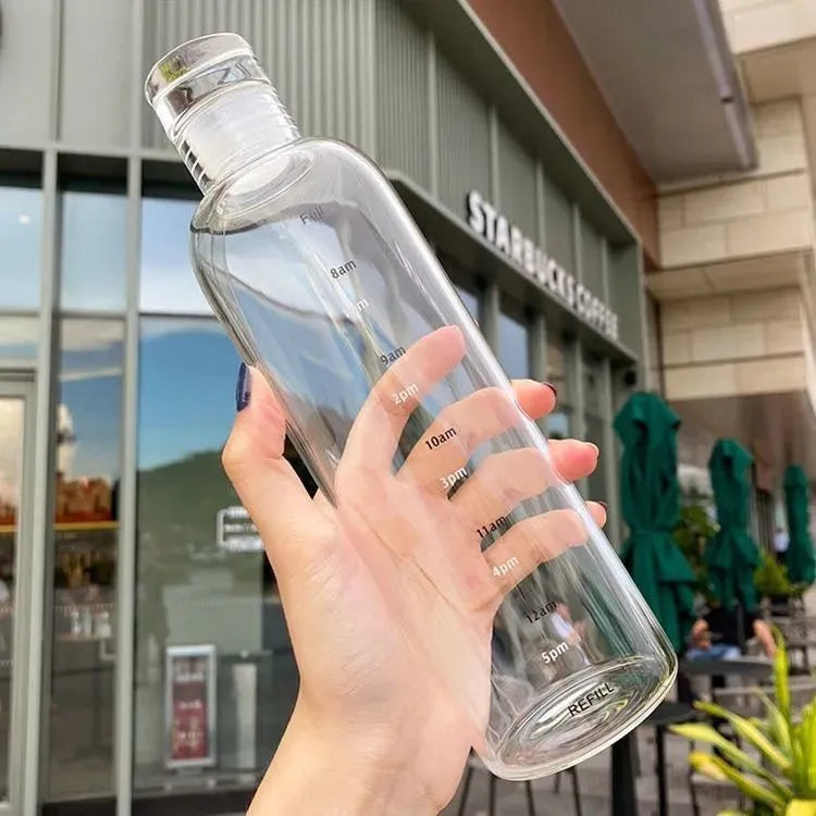 500/750ml PC Plastic Time Marker Water Bottle Leakproof Gym Sport Large Capacity Drink Bottle with Lid