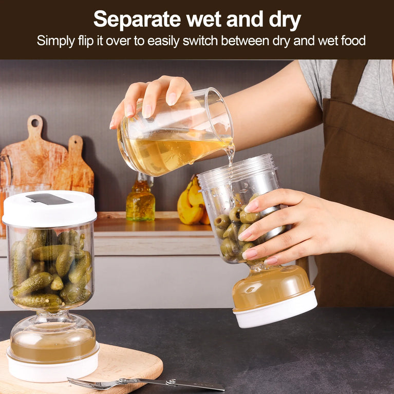 Pickles Jar With Forks Dry Wet Dispenser Olives Hourglass Cucumber Kitchen Container Separator Tool