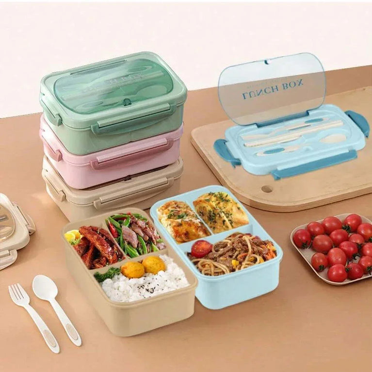 Compartment Lunch Box Portable Microwave Bento Box Leakproof Food Container with Spoon and Fork for Picnic Office School