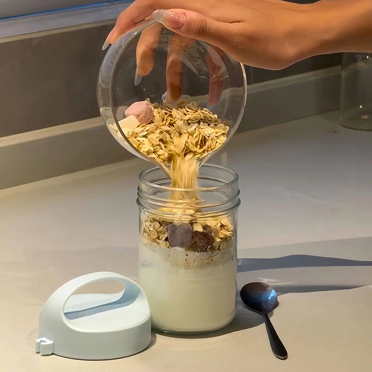 Glass Yogurt Breakfast Cup With Lid Spoon Overnight Oats Container Jar