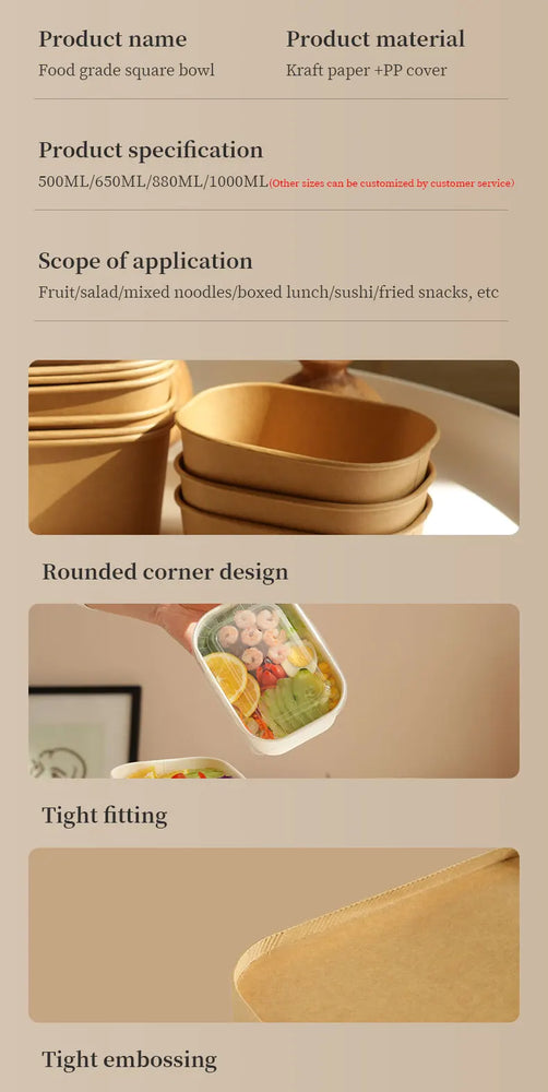 Disposable Kraft Paper Food Containers with Lids Leak Proof Meal Prep Lunch Box Set for Takeout Food Storage