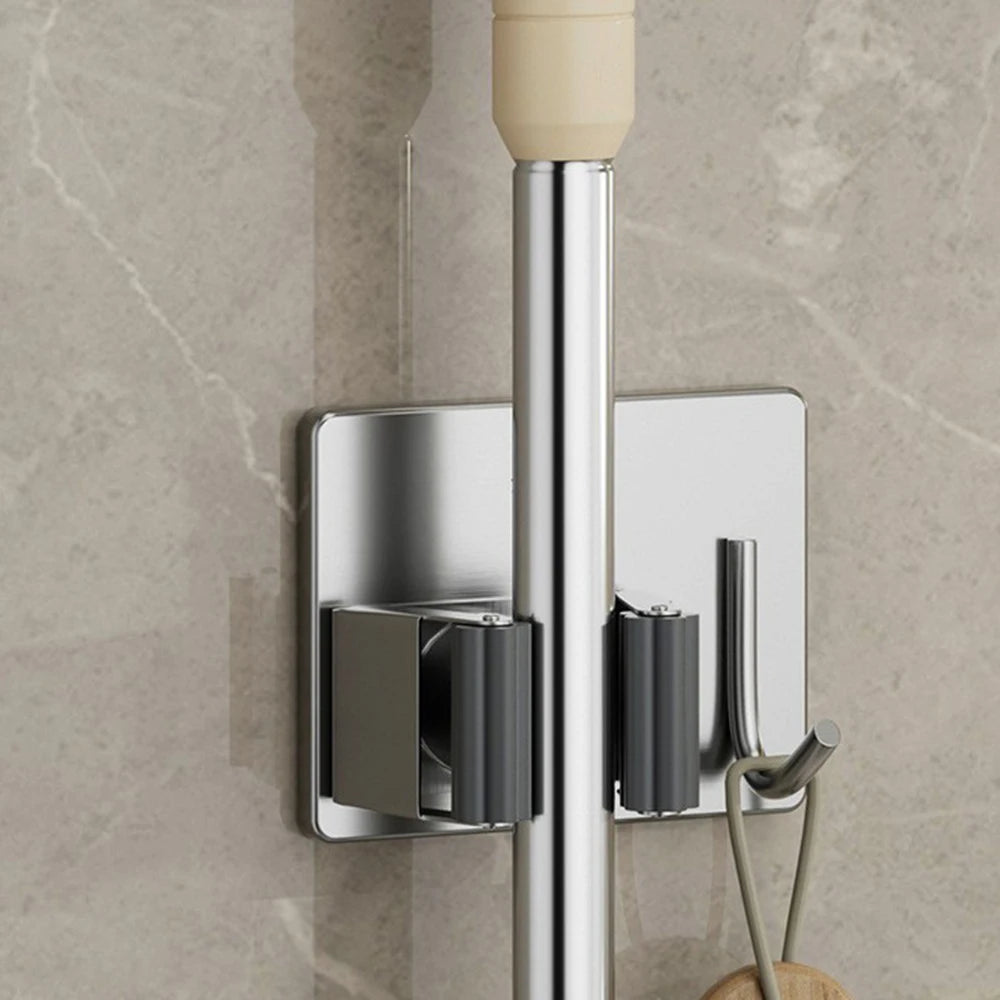 Mop Broom Holder Wall Mounted Self Adhesive Storage Organizer Hook