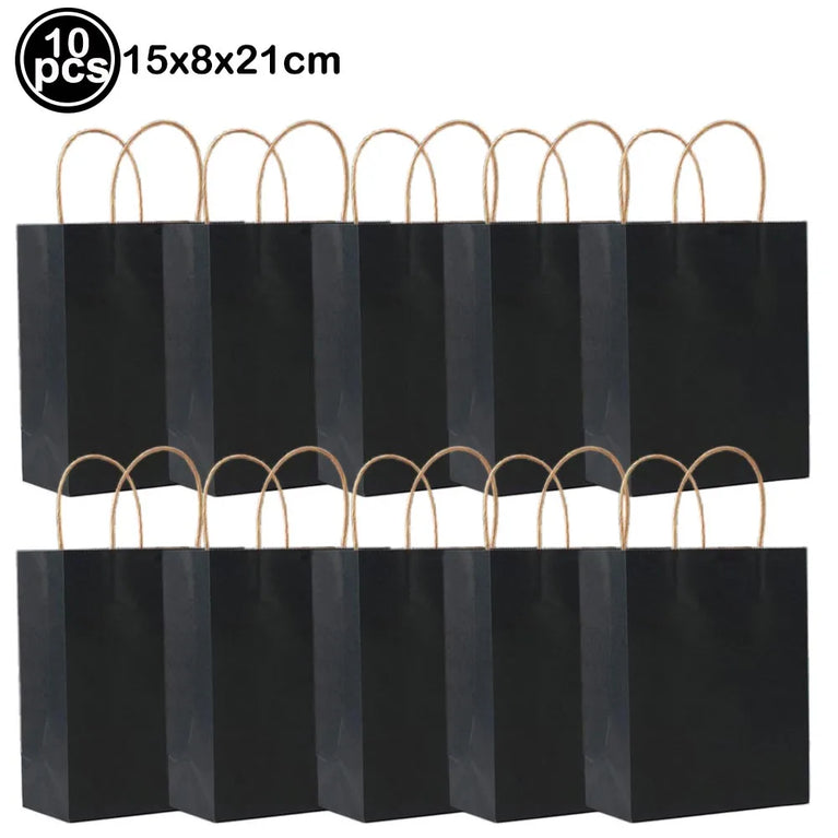 10Pcs Solid Color Popcorn Boxes Paper Food Trays Gift Bags With Handles Party Supplies Set