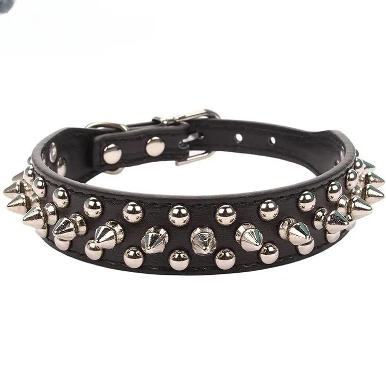 Adjustable Leather Dog Collar Punk Rivet Spiked Neck Strap