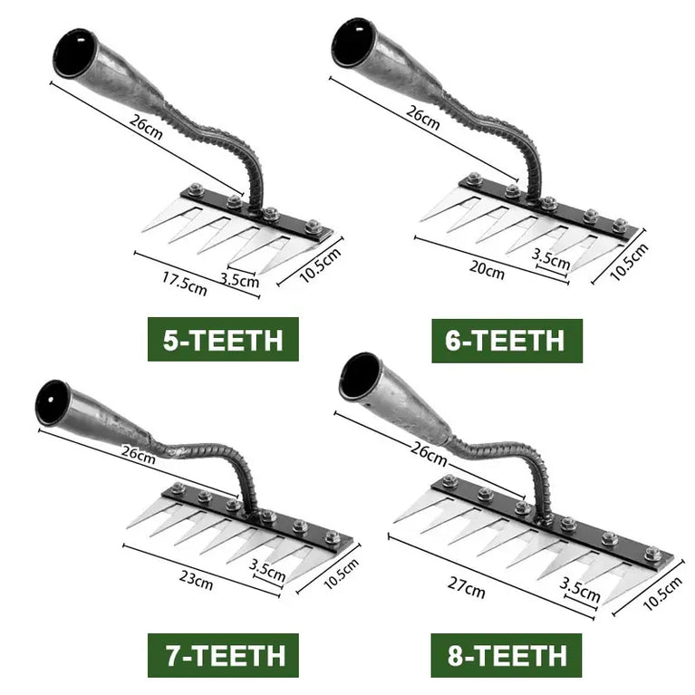 5-8 Teeth Iron Garden Weeding Hoe Rake Soil Loosening Farm Tool