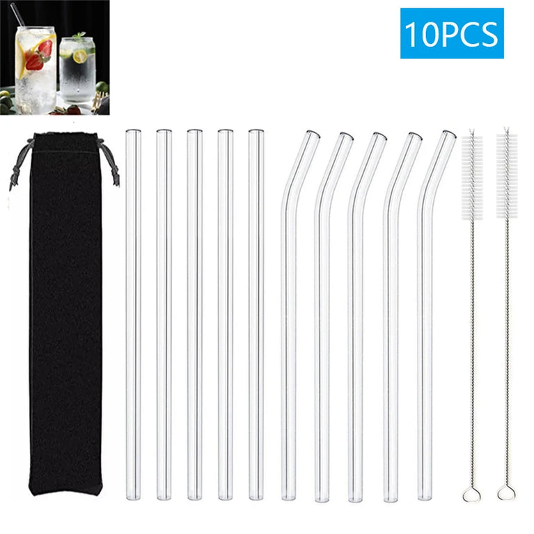 Glass Straws Eco Friendly Reusable Drinking Straw Set with Brushes Bar Accessories