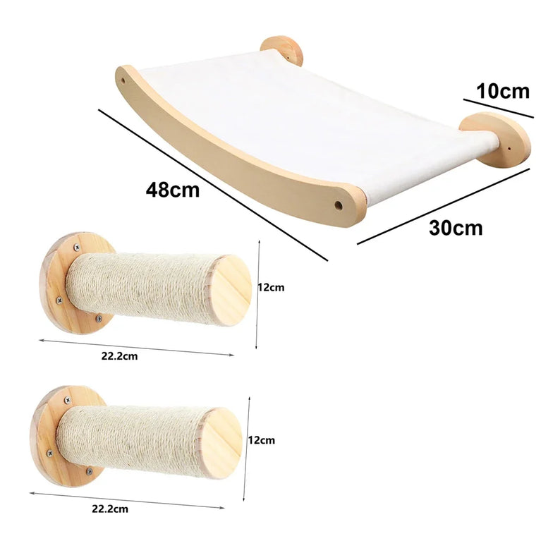 Wall-Mounted Cat Hammock & Climbing Set | Space-Saving Wood Furniture