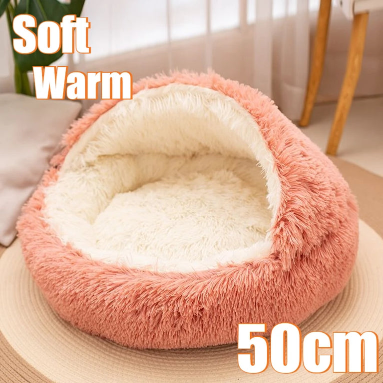 2 in 1 Soft Plush Pet Bed 50CM Round Cat Sleeping Nest Cave BedPs