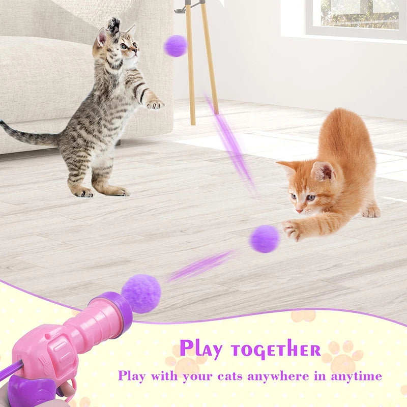 Interactive Cat Toy Gun Plush Ball Launcher Fun Play for Cats