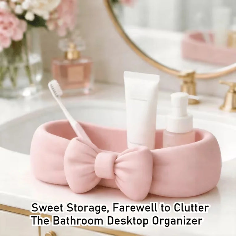Cute Bow Bathroom Desk Organiser Makeup Tray Skincare Storage Box