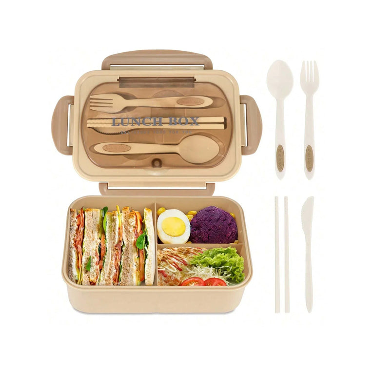 Compartment Lunch Box Portable Microwave Bento Box Leakproof Food Container with Spoon and Fork for Picnic Office School