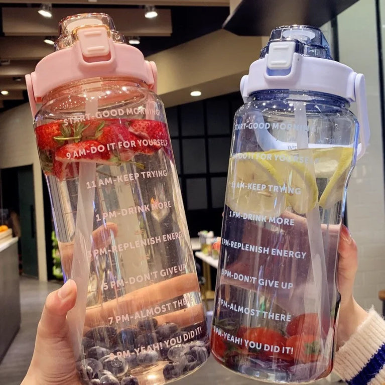 2L Portable Large Capacity Straw Water Bottle Fitness Sports
