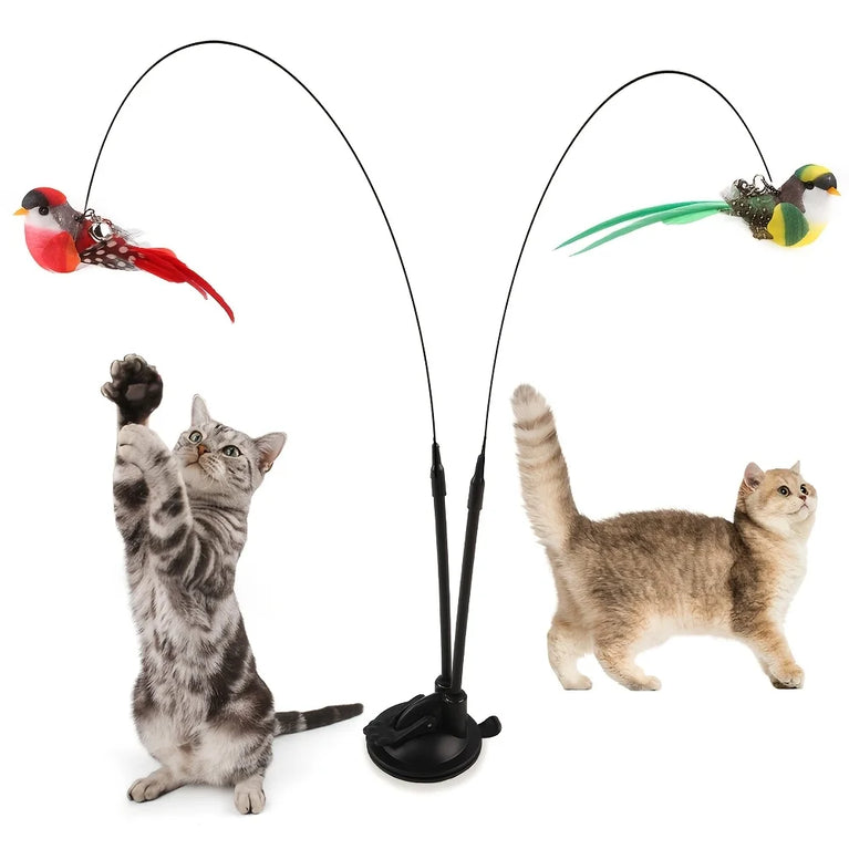 Two Birds Cat Teasing Stick Set Simulation Bird Hands Free Toy