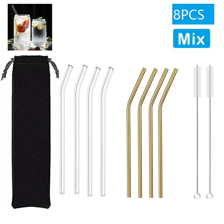 Glass Straws Eco Friendly Reusable Drinking Straw Set with Brushes Bar Accessories