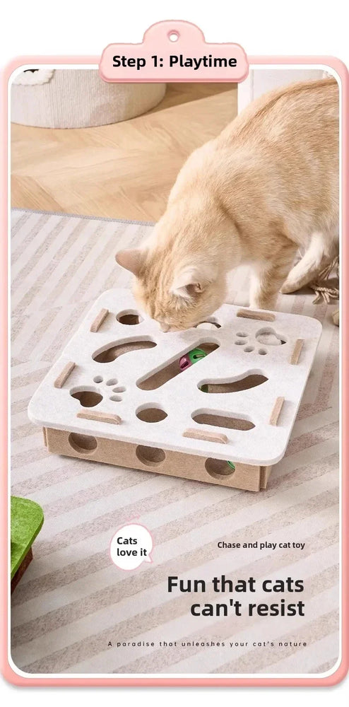 Cat Puzzle Toy Felt Box with Ball Indoor Interactive Cat Toy Fun