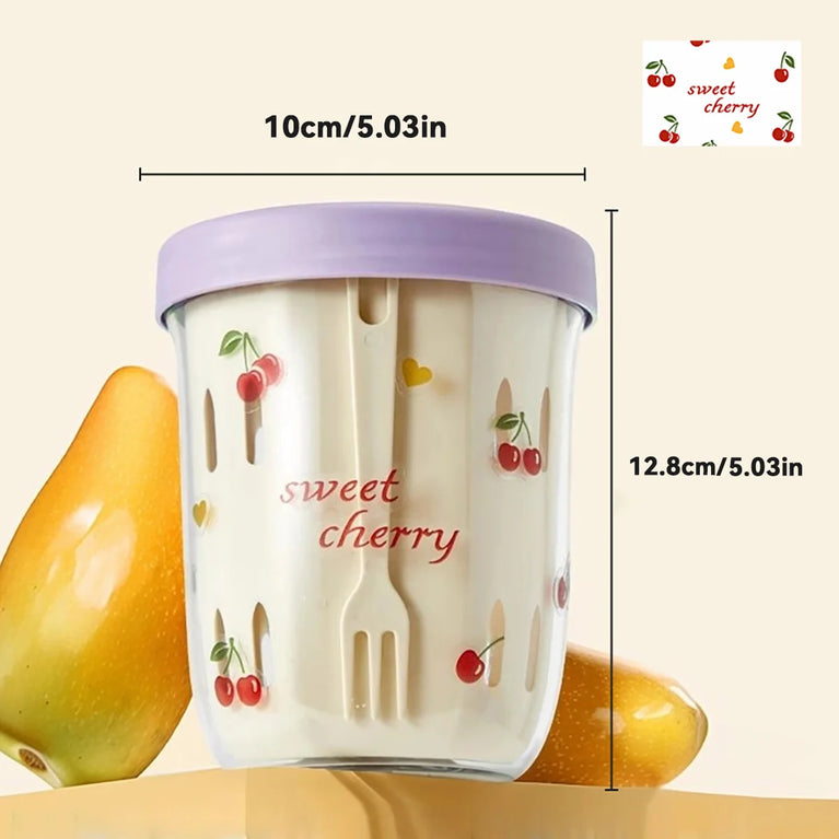 Double Wall Salad Cup Portable Leakproof Oat Breakfast Container Fork Handle
