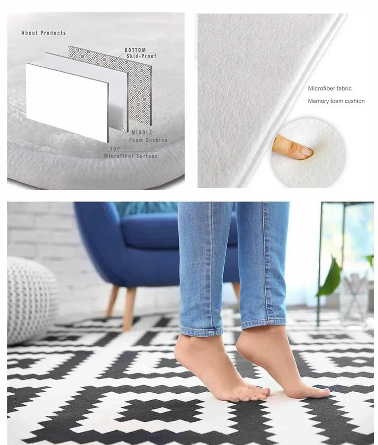 Minimalist Checkered Non-Slip Washable Area Rugs for Home Use