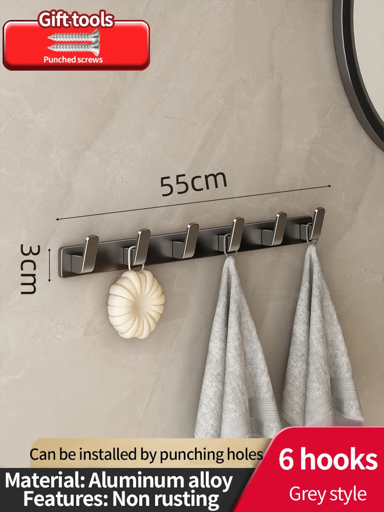 no drill Space Aluminum punch-free Kitchen Hook Bathroom Clothes Hooks Storage Rack Hook Door Wall Hanging Household Accessories