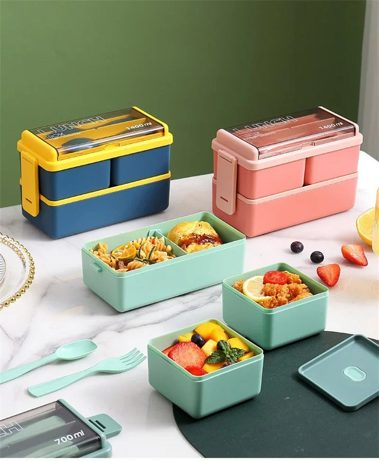 Portable Leakproof Microwave Lunch Box 700/1400ML with Spoon Bento Container