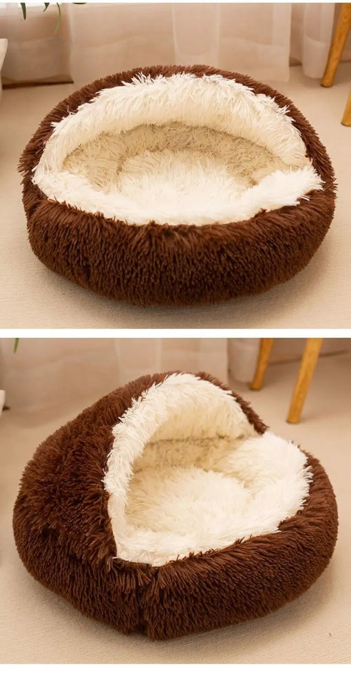 2 in 1 Soft Plush Pet Bed 50CM Round Cat Sleeping Nest Cave BedPs