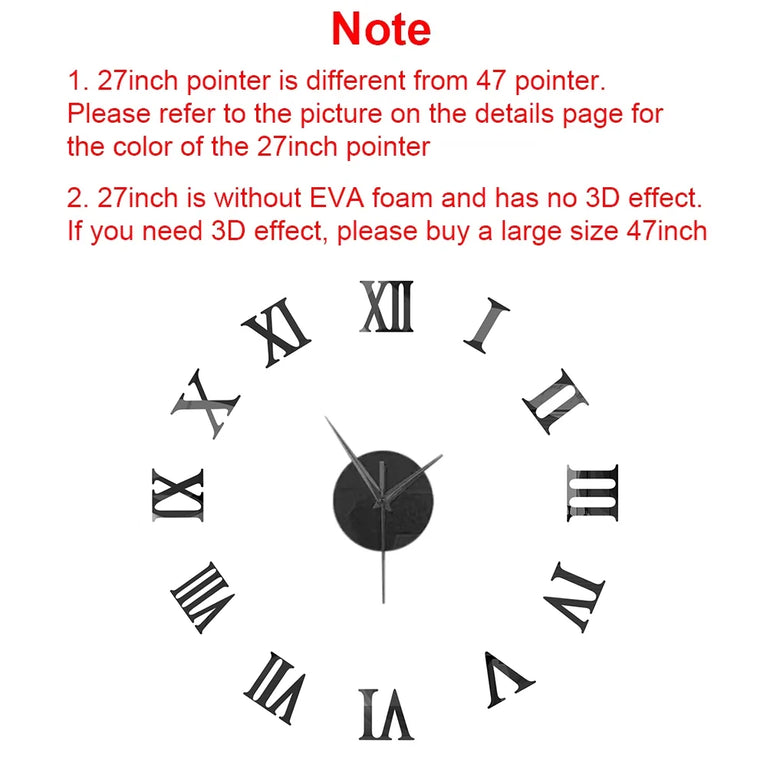 3D DIY Large Wall Clock | Modern Acrylic Mirror Surface Home Décor