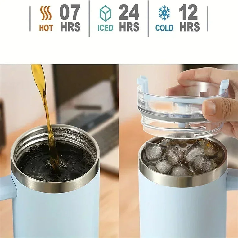 40OZ Stainless Steel Insulated Vacuum Waterbottle With Handle Straw Cup