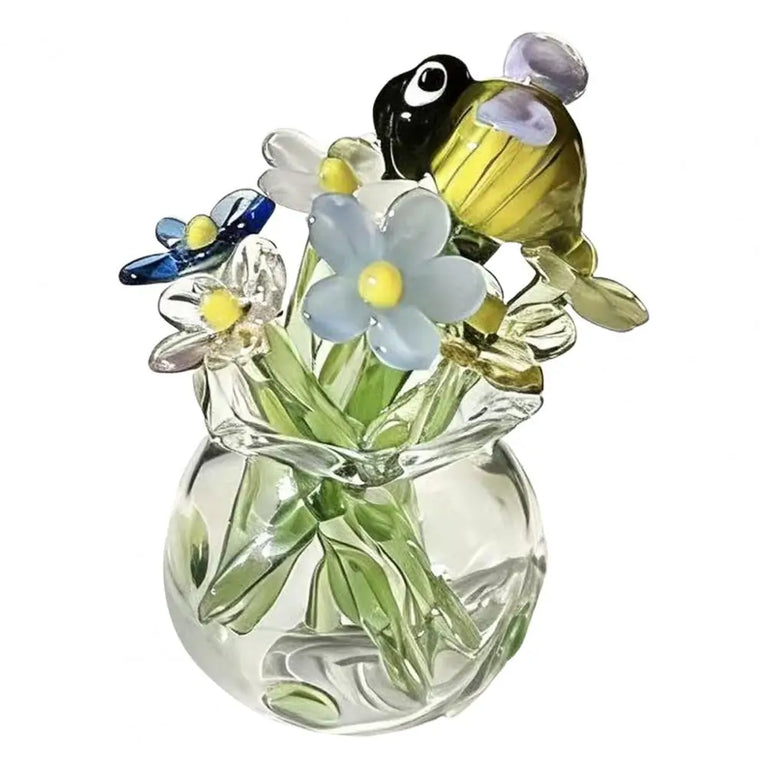 Miniature Hand-Blown Glass Flower Figurine | Exquisite Crystal Bouquet Decor