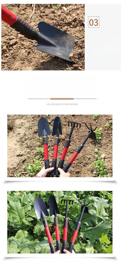 5-Tooth Gardening Spade Shovel Tool Set with Extended Handle