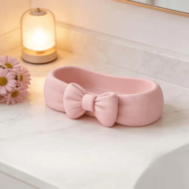 Cute Bow Bathroom Desk Organiser Makeup Tray Skincare Storage Box