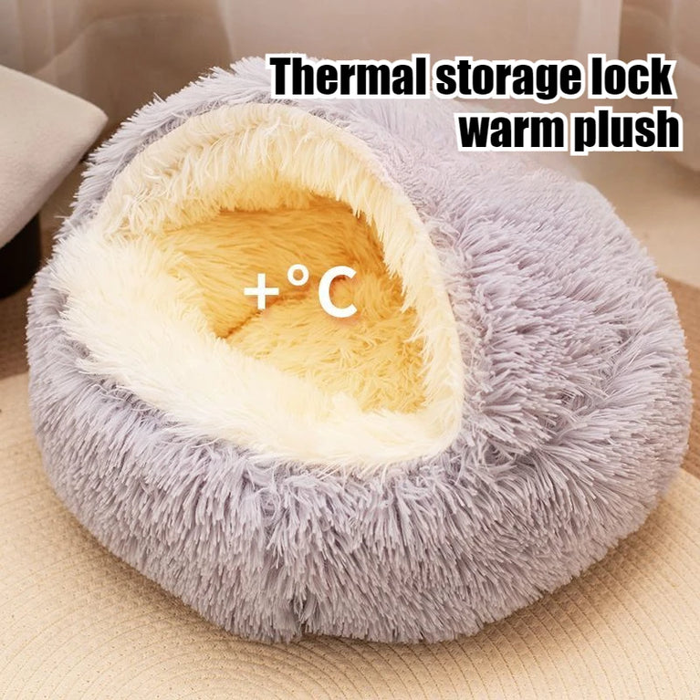 2 in 1 Soft Plush Pet Bed 50CM Round Cat Sleeping Nest Cave BedPs