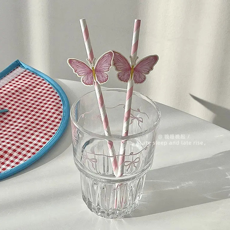 Butterfly Paper Straws 10 Sticks Disposable Eco Friendly Juice Milk Tea Drink Straws