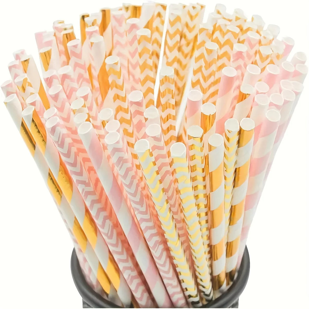 25/50PCS Biodegradable Paper Straws Set for Juices Cocktails Smoothies