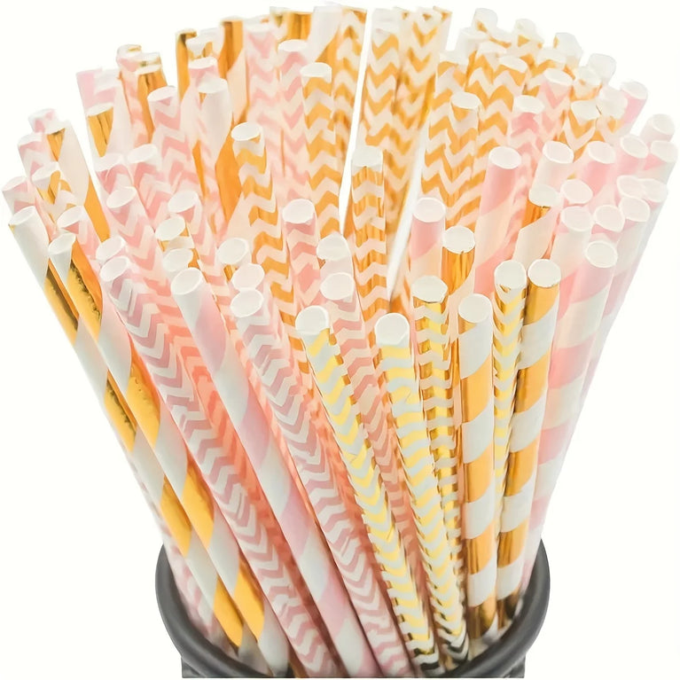 25/50PCS Biodegradable Paper Straws Set for Juices Cocktails Smoothies